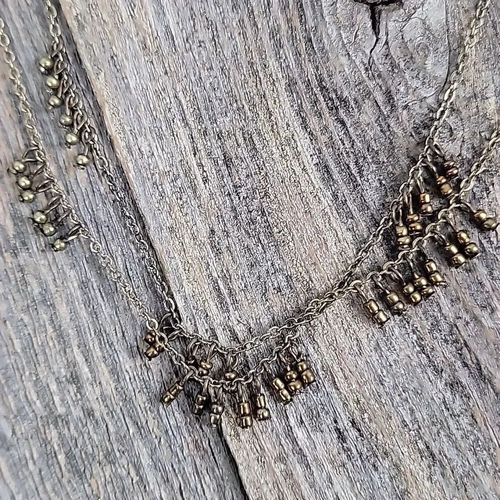 Multi-strand brass dangle necklace Length 32"